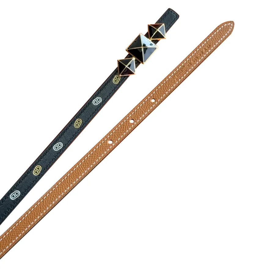 Hermès Women' s Rockstud Buckle Reversible Belt In Brown/Black Epsom Calfskin With Silver/Black Hardware 13mm