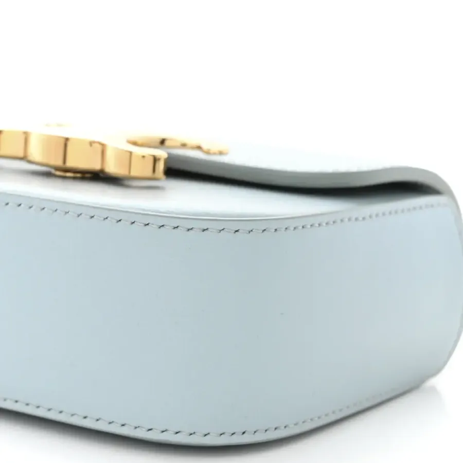 Celine Mini Triomphe Bag Soft Blue Shiny Calfskin Leather Gold Hardware