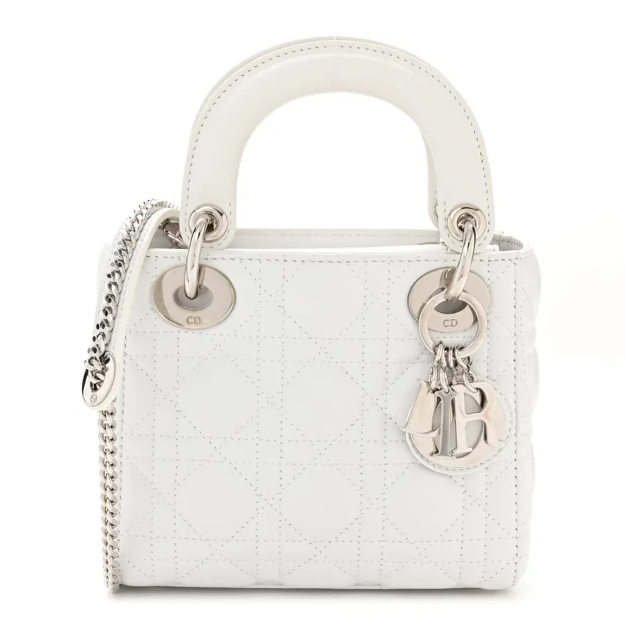 Dior Mini Lady Dior White Lambskin Cannage Leather Silver Hardware