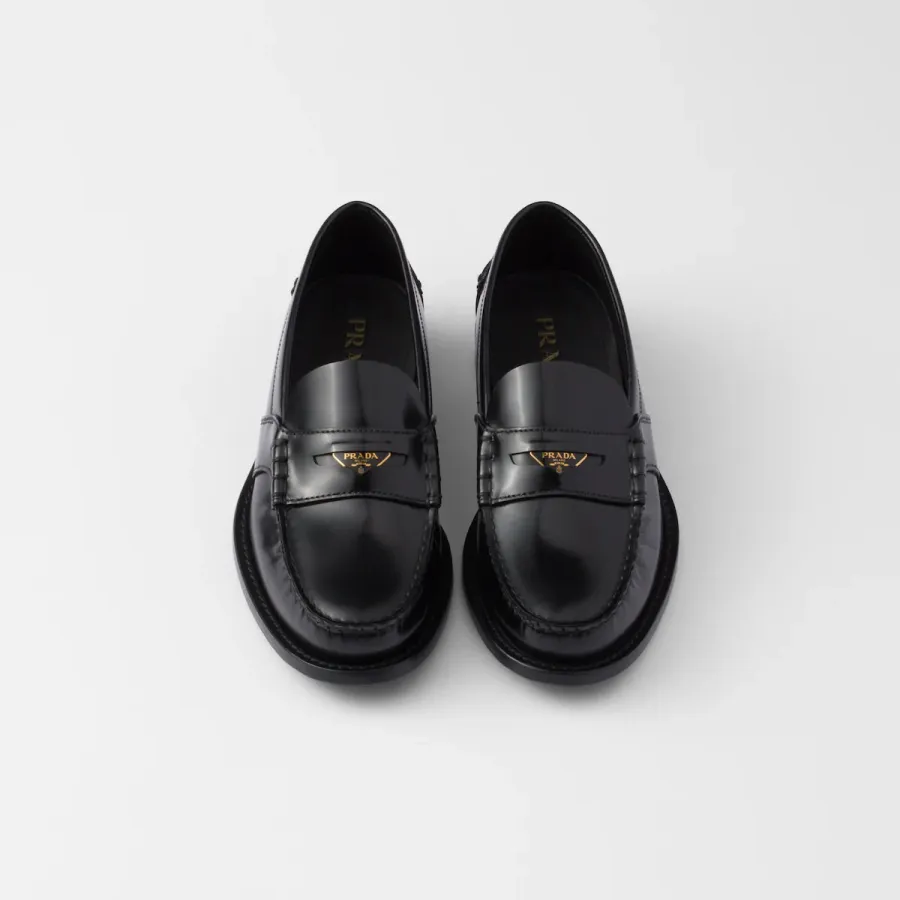 PRADA Black shiny leather loafers