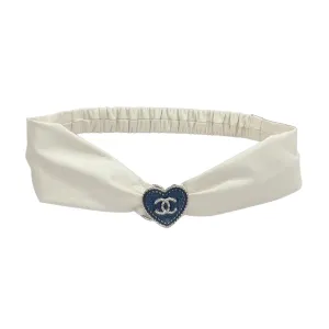 Chanel Women's Heart Buckle Elastic Belt In Black/White Lambskin With Silver Blue Hardware 50mm