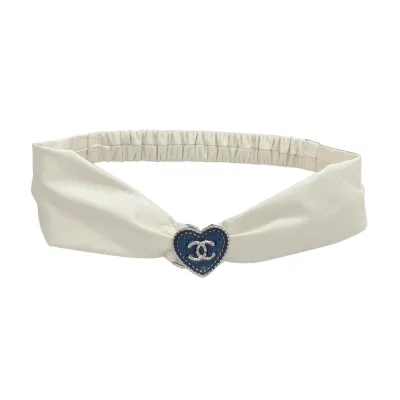 Chanel Women's Heart Buckle Elastic Belt In Black/White Lambskin With Silver Blue Hardware 50mm