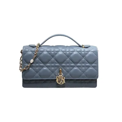 Dior My Dior Mini Top Handle Bag With Chain And Pearl In Blue Haze/Ice Blue/Beige/White/Chocolate/Black/Red/Rose des Vents/Pink/Stone Grey/Light Grey Cannage Lambskin With Gold Hardware