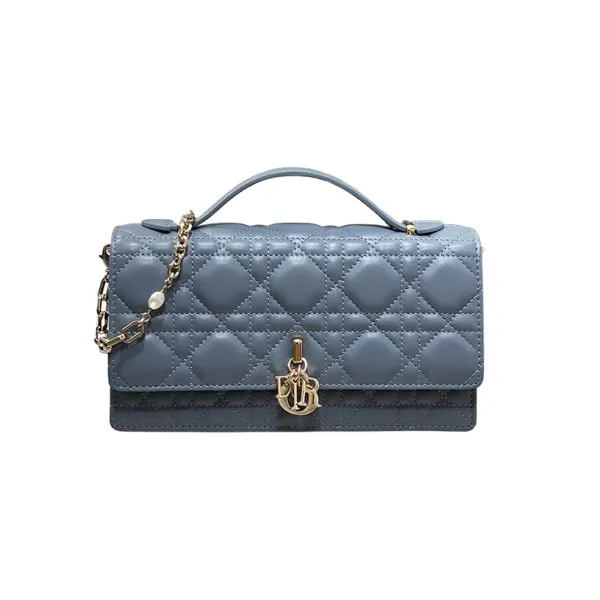 Dior My Dior Mini Top Handle Bag With Chain And Pearl In Blue Haze/Ice Blue/Beige/White/Chocolate/Black/Red/Rose des Vents/Pink/Stone Grey/Light Grey Cannage Lambskin With Gold Hardware