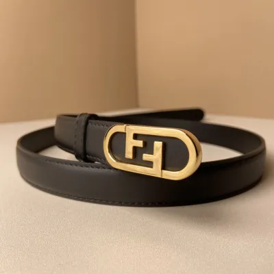 Fendi Women's O Lock Buckle Belt In Black Calfskin With Gold Hardware 20mm