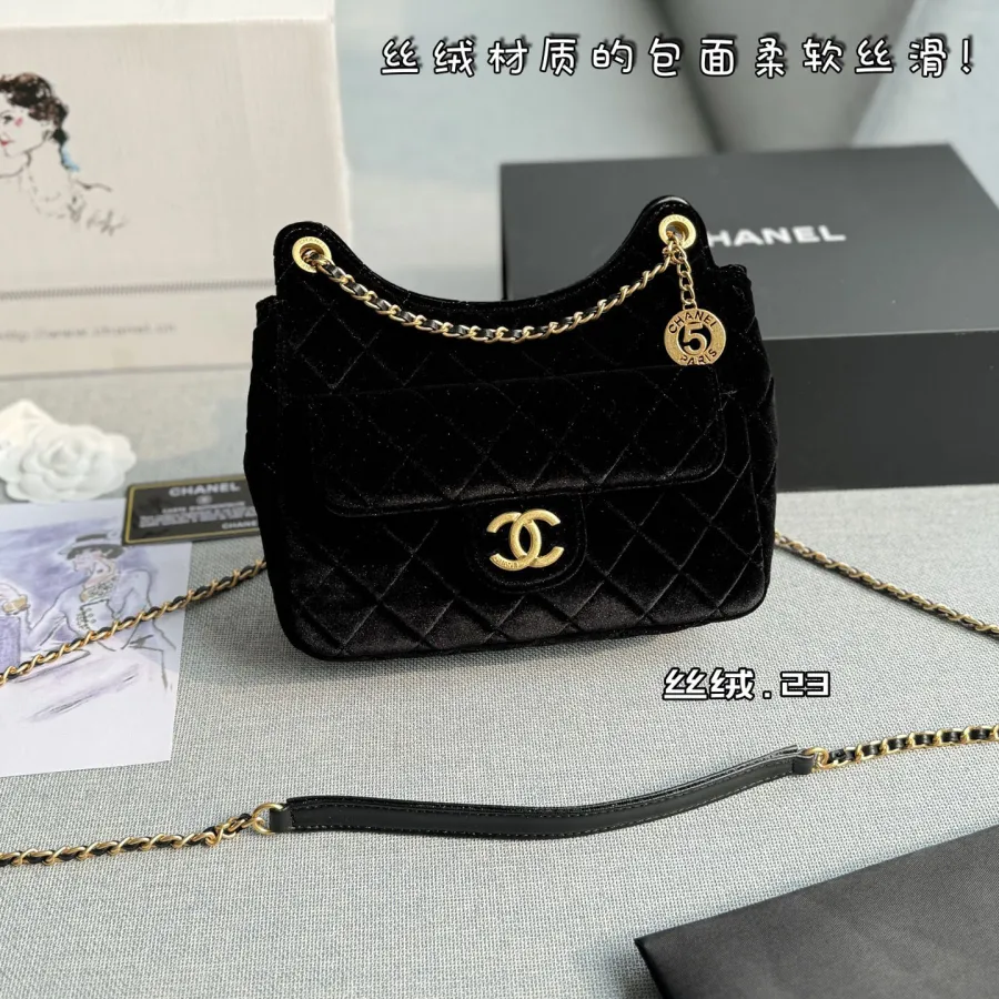 Chanel Black velvet Crossbody Bags