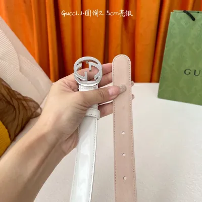 Gucci Women's GG Buckle Belt In Red/White/Black Patent Calfskin With Gold/Silver Hardware 25mm