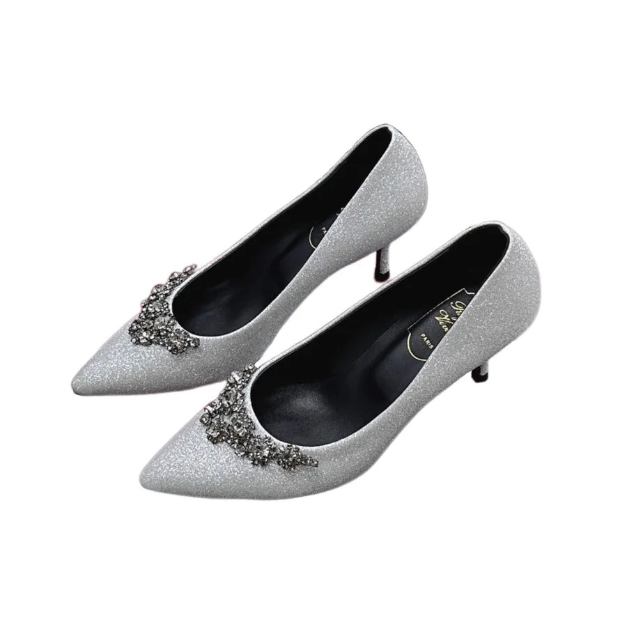 Roger Vivier Efflorescence Pumps High Heels In Red/Silver Satin With Crystal Flowers Buckle (Heel Height 6.5cm)