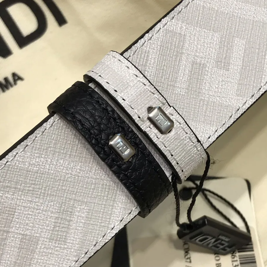 Fendi Men's Squared FF Reversible Belt In Black/Brown Calfskin And White/Brown Monogram Canvas With Gold/Silver Hardware 38mm