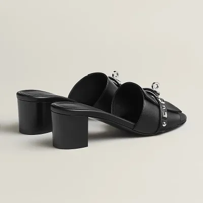 HERMES Gigi High Heels Sandal High-heeled slippers Black Slippers