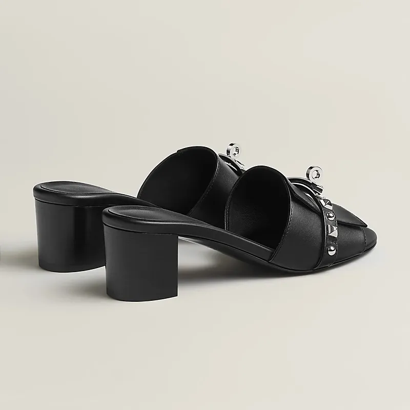 HERMES Gigi High Heels Sandal High-heeled slippers Black Slippers