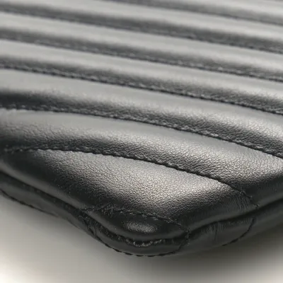 Saint Laurent Medium A5 Wristlet Black Chevron Monogram Calfskin Matelasse Leather Gold Hardware