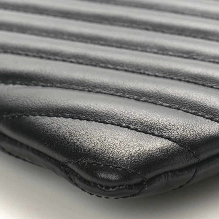 Saint Laurent Medium A5 Wristlet Black Chevron Monogram Calfskin Matelasse Leather Gold Hardware