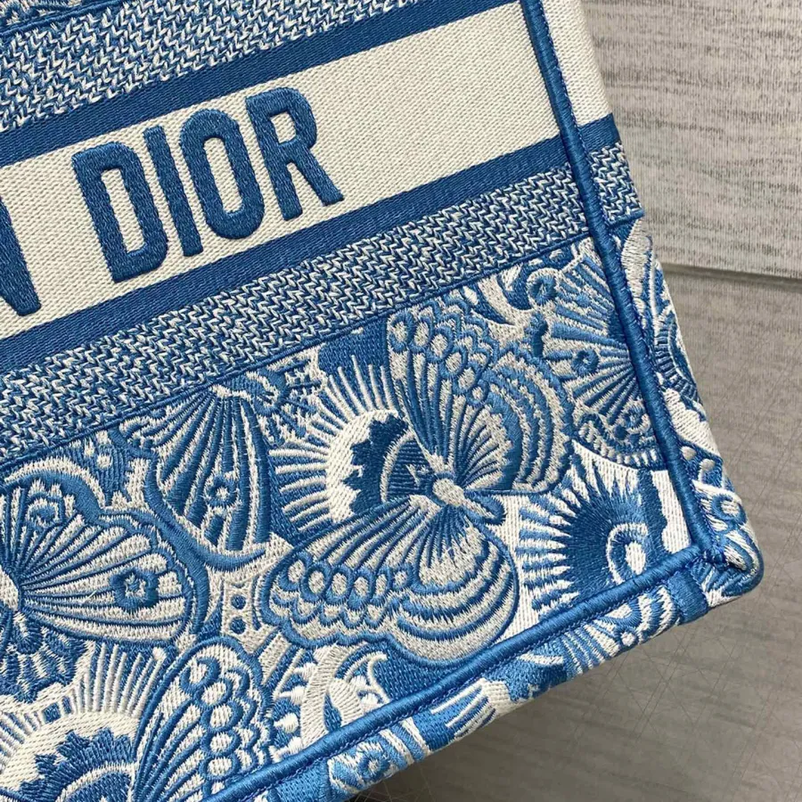 Dior Medium Dior Book Tote In Celestial Blue and White D-Butterfly Paisley Embroidery