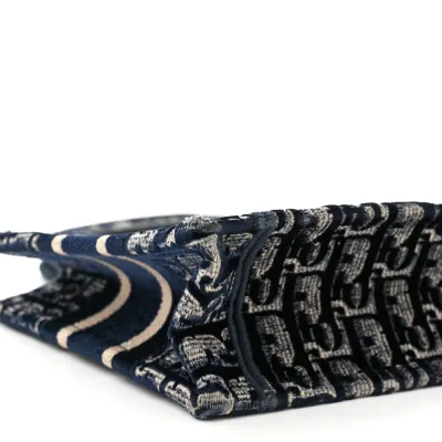 Dior Mini Book Tote Blue Velvet Oblique Embroidered