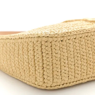 Prada Mini Effect Crochet Re-Edition 2000 Shoulder Bag Naturale Yarn Raffia Gold Hardware