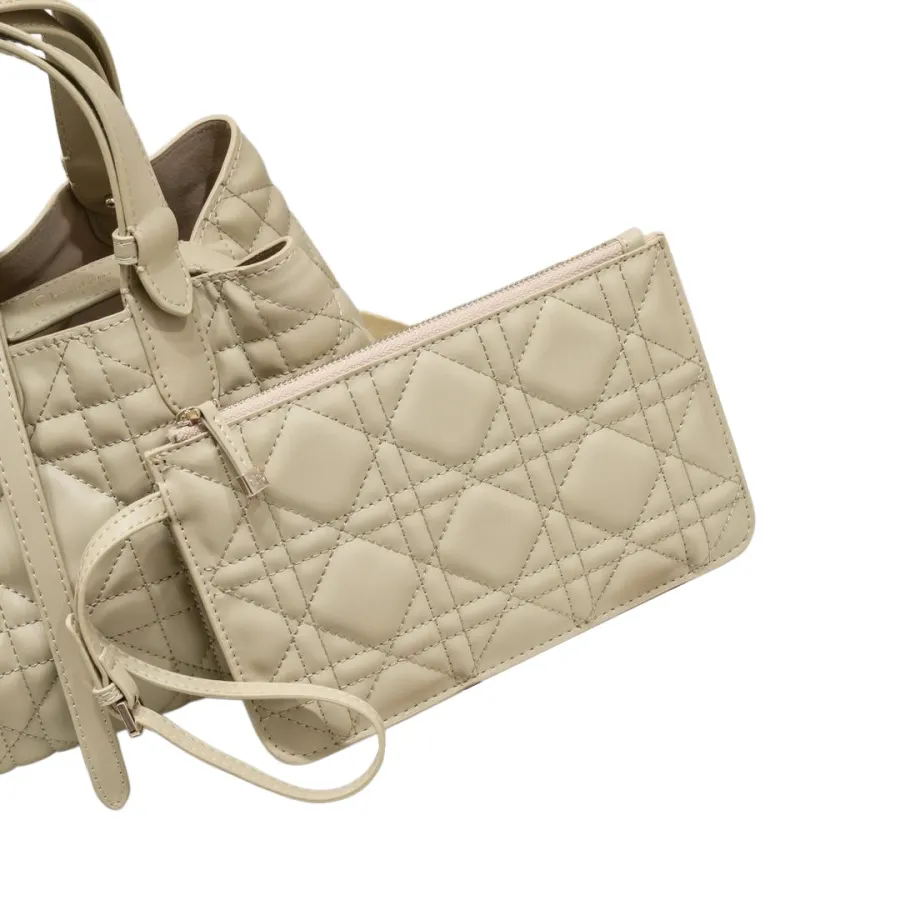Dior Small Dior Toujours Bag In Beige Macrocannage Calfskin With Light Gold Hardware
