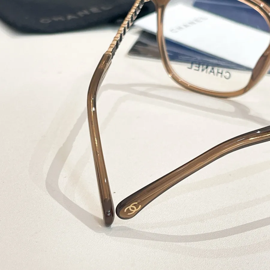 CHANEL square frame glasses tawny color size 53口19-145