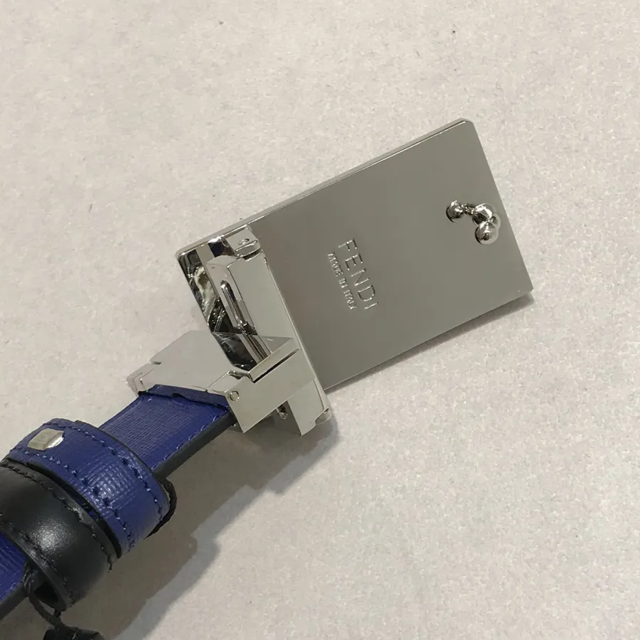 Fendi Men's FF Monster Eyes Reversible Belt In Red/Blue/Black Calfskin With Silver Hardware 35mm