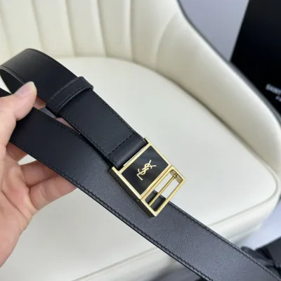 Saint Laurent Cassandre Magnetic Belt In Black Smooth Calfskin With Gold Hardware 30mm