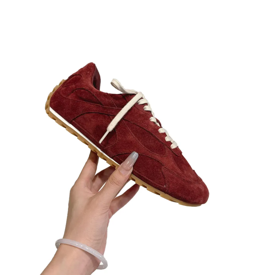 Bottega Veneta Orbit Flash Sneakers In Burgundy Suede Lace-Up Sneaker