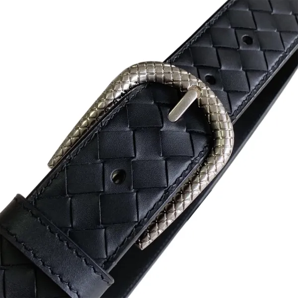 Bottega Veneta Men's Semicircle Buckle Intrecciato Belt In Black Calfskin With Matte Gun Black/Silver/Gold Hardware 35mm - Image 5