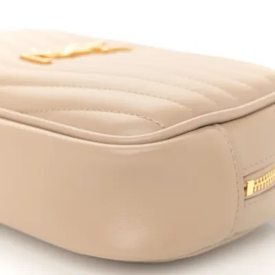 Saint Laurent Mini Lou Camera Bag Dark Beige Monogram Grain De Poudre Matelasse Leather Gold Hardware