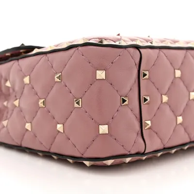 Valentino Garavani Medium Rockstud Spike Shoulder Bag Antique Rose Lambskin Leather Light Gold Hardware