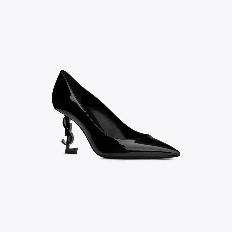 Yves Saint Laurent Black patent-leather and chrome-clad heels