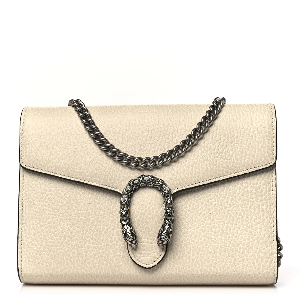 Gucci Mini Dionysus Chain Wallet Mystic White Dollar Calfskin Leather Aged Silver Hardware