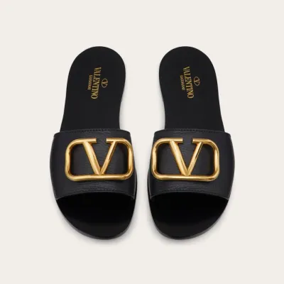 VALENTINO VLOGO SIGNATURE Grain cowhide decorative elements slipper sandals