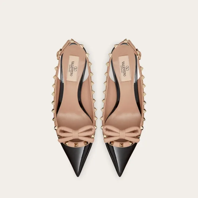 VALENTINO Lace-up heels in patent leather with studded bow (heel height: 6cm)