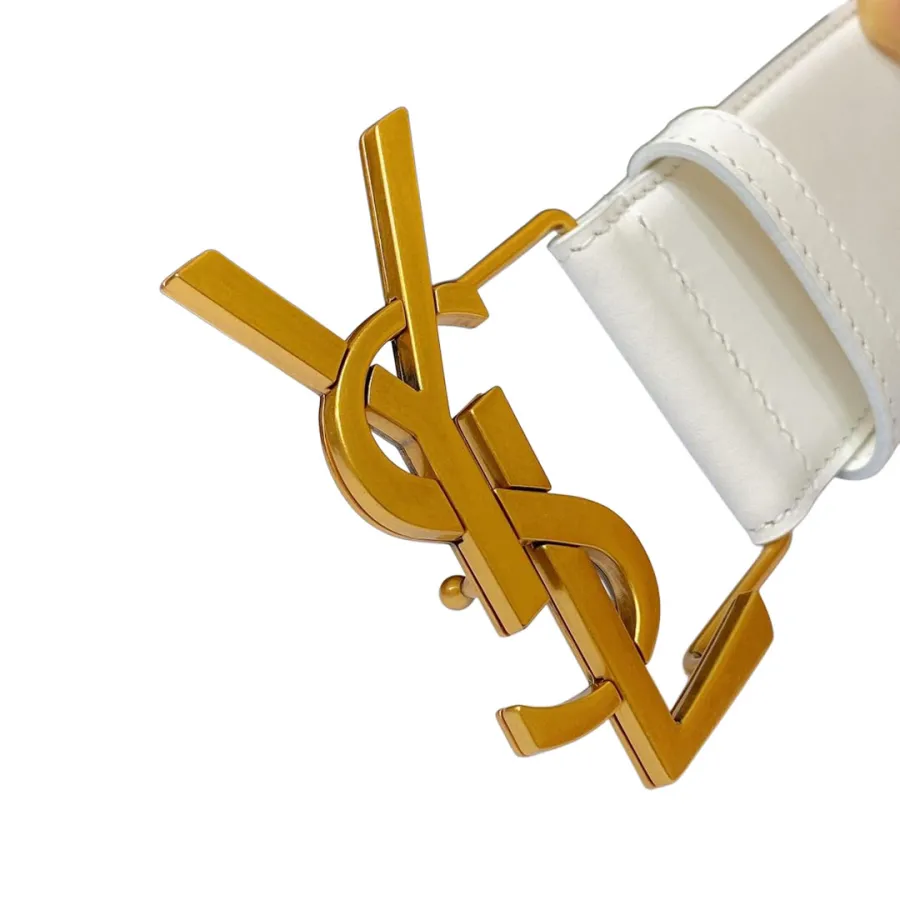 Saint Laurent Pairs Belt In White/Brown/Black/Coffee Smooth Calfskin With Gold Hardware 50mm