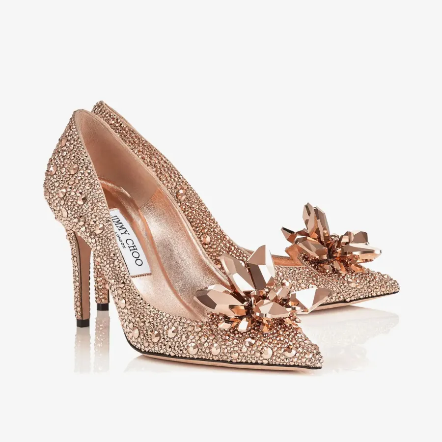 JIMMY CHOO Rose gold crystal studded pointy heels