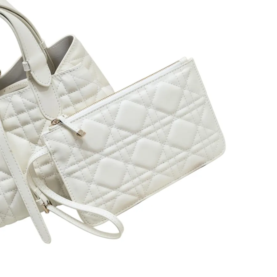 Dior Small Dior Toujours Bag In White Macrocannage Calfskin With Light Gold Hardware