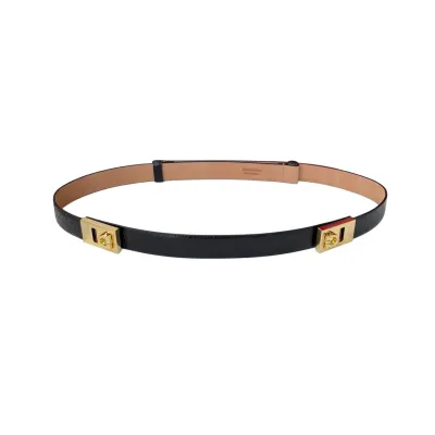 Ferragamo Women's Extendable Hug Belt In Brown/Black Calfskin With Gold/Silver Hardware 25mm