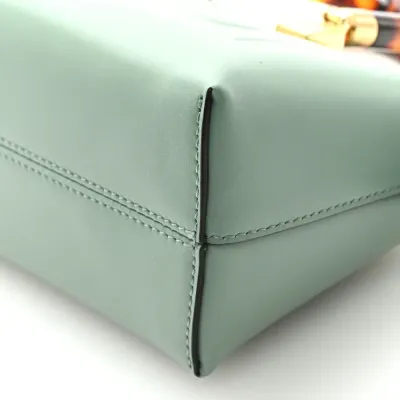 Fendi Mini Logo Embossed By The Way Top Handle Boston Bag Menta King Vitello Leather & Plexiglass Gold Hardware