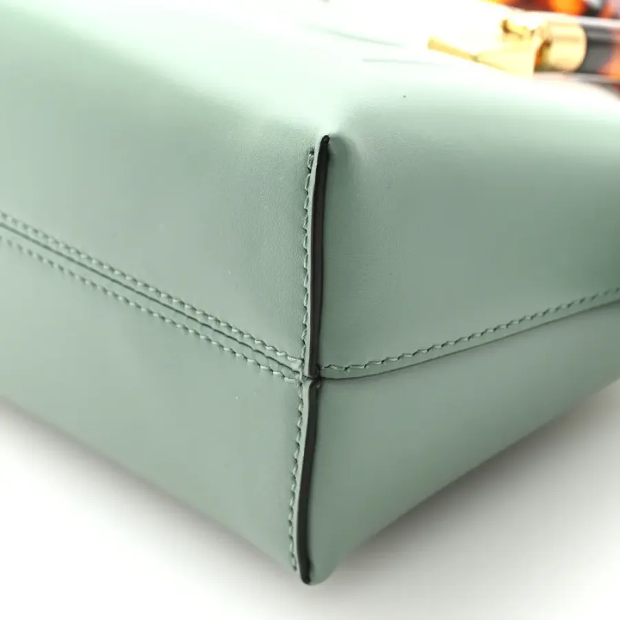 Fendi Mini Logo Embossed By The Way Top Handle Boston Bag Menta King Vitello Leather & Plexiglass Gold Hardware