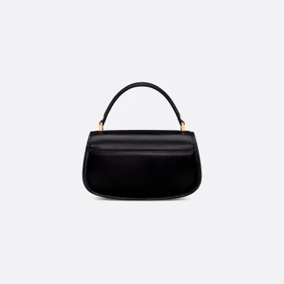 Dior Small 30 Montaigne Avenue Top Handle Bag In Black Ribbed Calfskin With Gold Hardware
