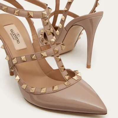 VALENTINO Patent leather lace-up rivet heels