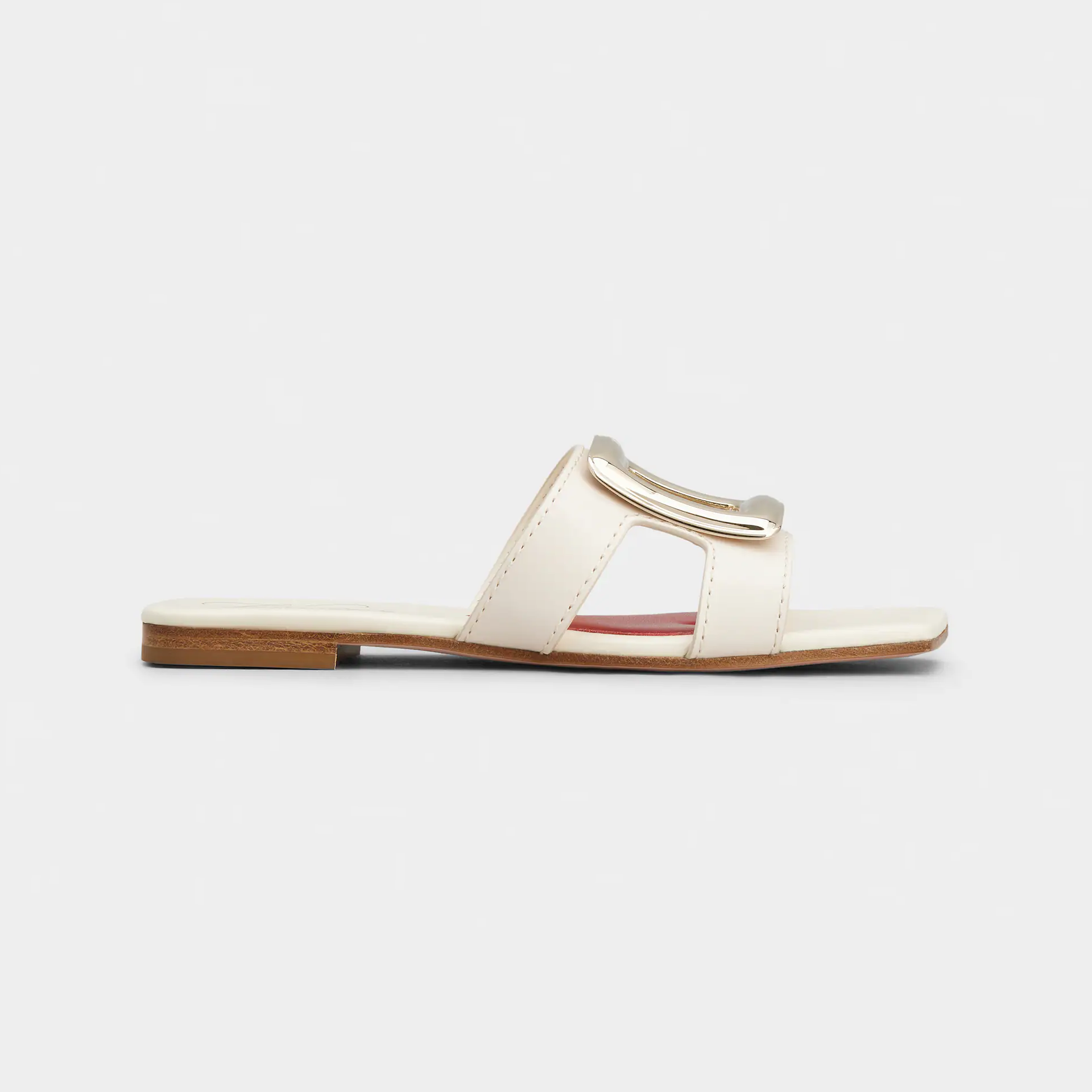 Roger Vivier Viv' By The Sea Mules Flats Em Couro Branco Com Fivela Metálica
