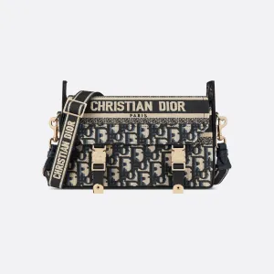 Dior Small Diorcamp Bag In Blue Dior Oblique Embroidery/Blue Dior Oblique Chambray-Effect Embroidery