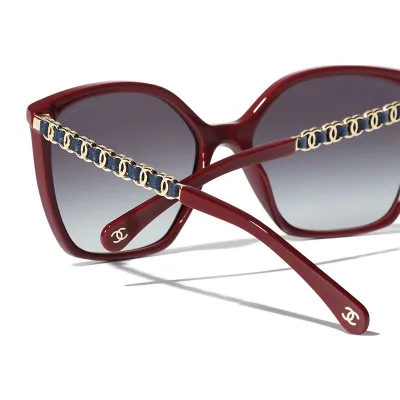 CHANEL square frame glasses red color size 57-17-140