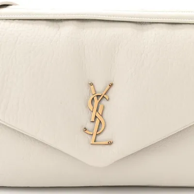Saint Laurent Large Calypso Bag Blanc Vintage Grained Lambskin Leather Aged Gold Hardware