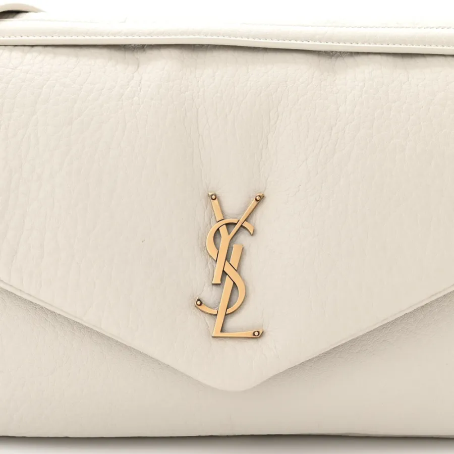 Saint Laurent Large Calypso Bag Blanc Vintage Grained Lambskin Leather Aged Gold Hardware