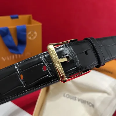 Louis Vuitton Men's Heritage Belt In Black Crocodile-Embossed Calfskin With Gold/Silver/Black Hardware 35mm