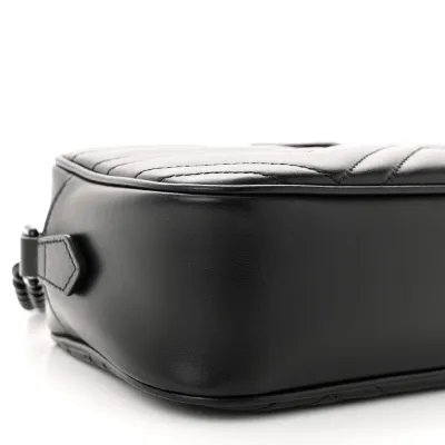 Gucci Small GG Marmont Chain Shoulder Bag Black Calfskin Leather Black Hardware