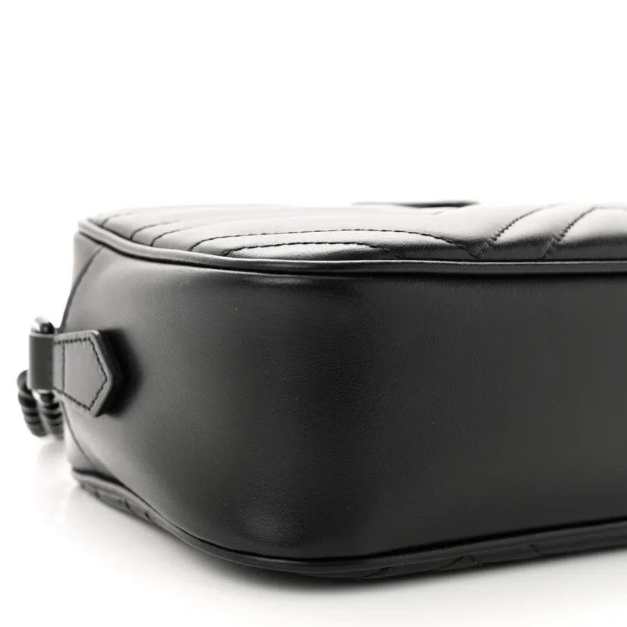 Gucci Small GG Marmont Chain Shoulder Bag Black Calfskin Leather Black Hardware