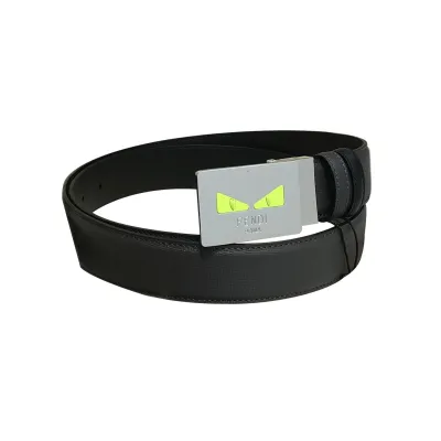 Fendi Men's FF Monster Eyes Belt In Blue/Black Saffiano Leather With Silver Hardware 35mm