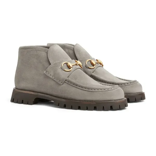 Gucci Round headed grey suede horse collar buckle ankle boots - Image 2